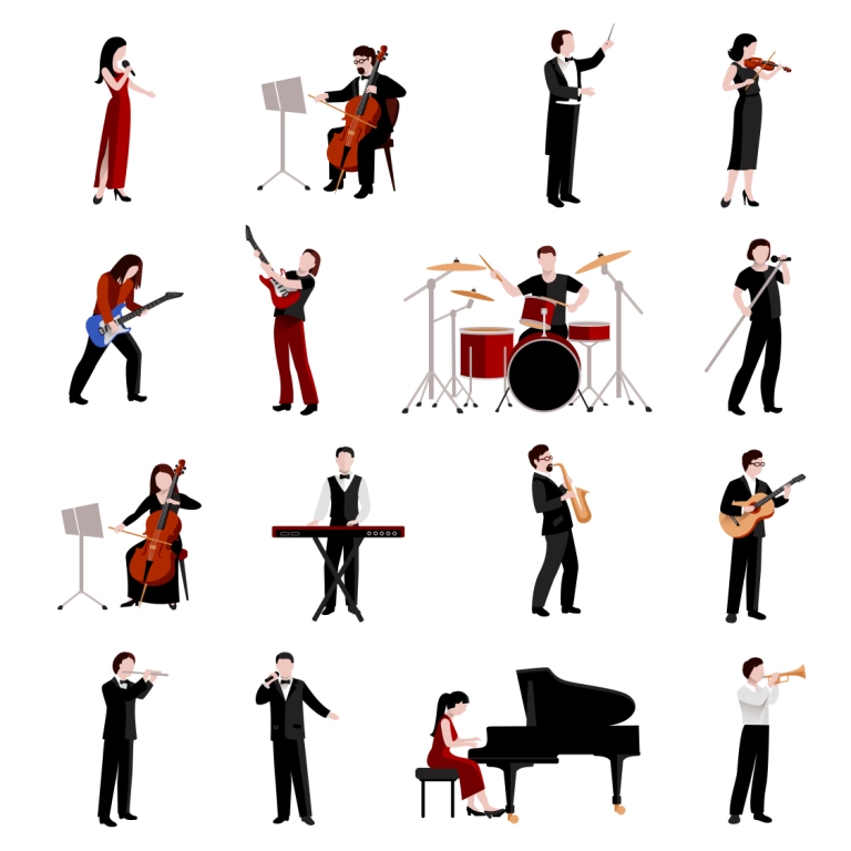 Musicians icons with vector illustrations